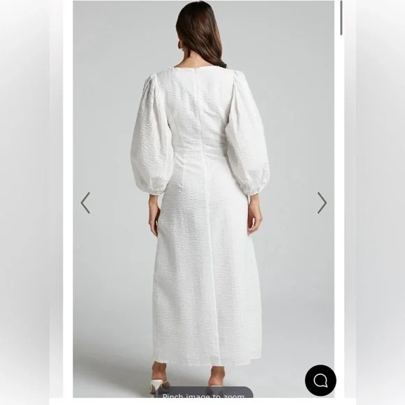Showpo Miggy Midi Dress, White, puff sleeves - Picture 2 of 4